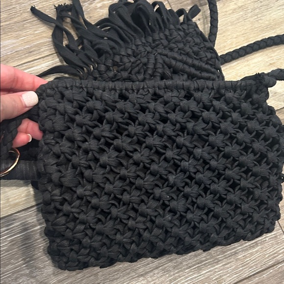 Black Woven Fringe Shoulder Bag - Picture 7 of 10